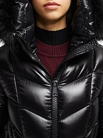 Fulmarus Long Down Jacket with Faux Fur Trim