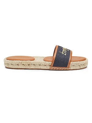 Josephine Denim Leather-Trimmed Espadrille Slides