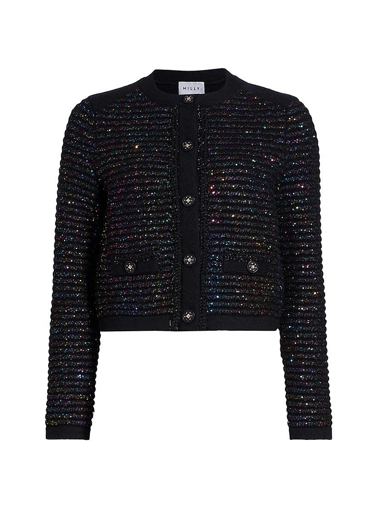Sequin Textured Button-Front Cardigan Jacket