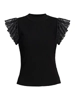 Rib-Knit Flutter-Sleeve Top