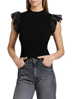 Rib-Knit Flutter-Sleeve Top