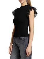 Rib-Knit Flutter-Sleeve Top