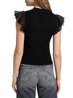 Rib-Knit Flutter-Sleeve Top