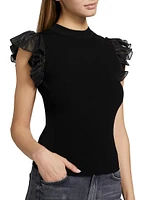 Rib-Knit Flutter-Sleeve Top