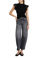 Rib-Knit Flutter-Sleeve Top