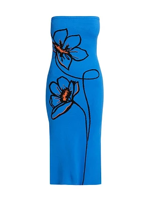Floral Knit Strapless Midi-Dress