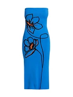 Floral Knit Strapless Midi-Dress