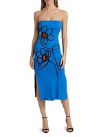 Floral Knit Strapless Midi-Dress