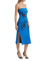 Floral Knit Strapless Midi-Dress
