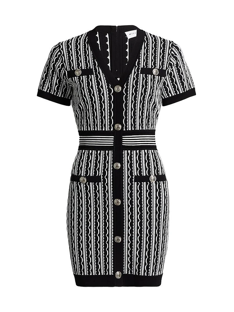 Scallop Textured V-Neck Knit Minidress