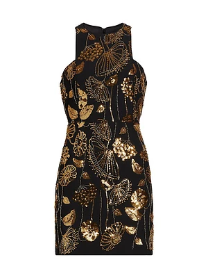 Isabele Floral Field Sequin-Embellished Sleeveless Minidress