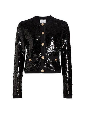 Iman Sequined Button-Down Cardigan