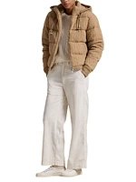 Wool-Blend Cable-Knit Hooded Down Jacket
