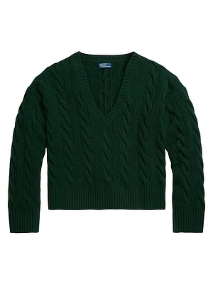 Wool-Cashmere Cable-Knit V-Neck Sweater