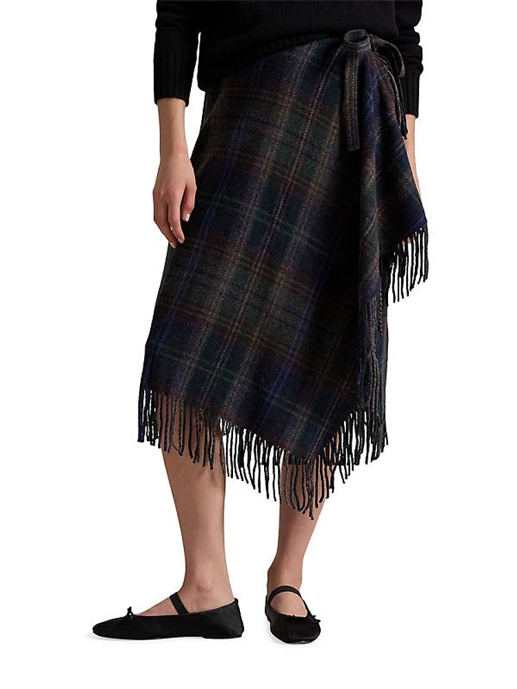 Check Wool-Blend Knit Wrap Skirt