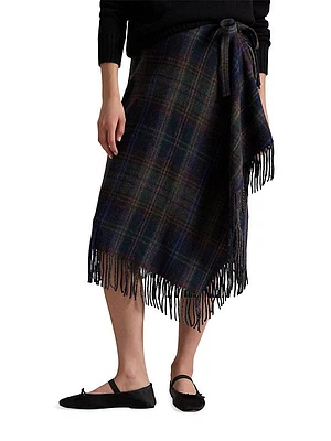 Check Wool-Blend Knit Wrap Skirt