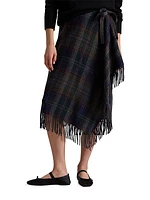 Check Wool-Blend Knit Wrap Skirt