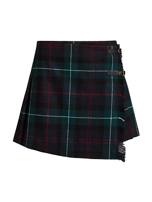 Plaid Pleated Wrap Skirt