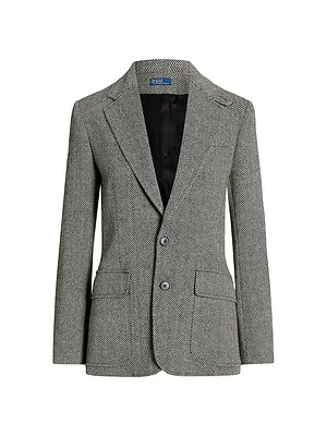 Linen-Blend Herringbone Single-Breasted Blazer