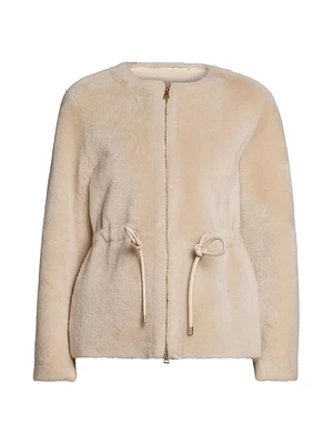 Merino Shearling Down Jacket with Drawsting Waist