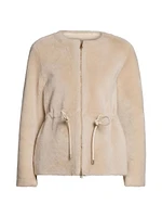 Merino Shearling Down Jacket with Drawsting Waist