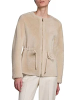 Merino Shearling Down Jacket with Drawsting Waist