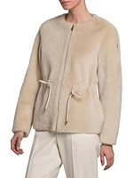 Merino Shearling Down Jacket with Drawsting Waist