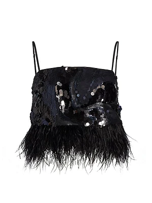 Stanley Sequined & Feather-Trimmed Crop Top