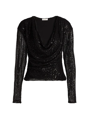 Leon Sequined Cowlneck Top