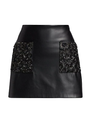 Emilian Faux Leather Beaded Miniskirt