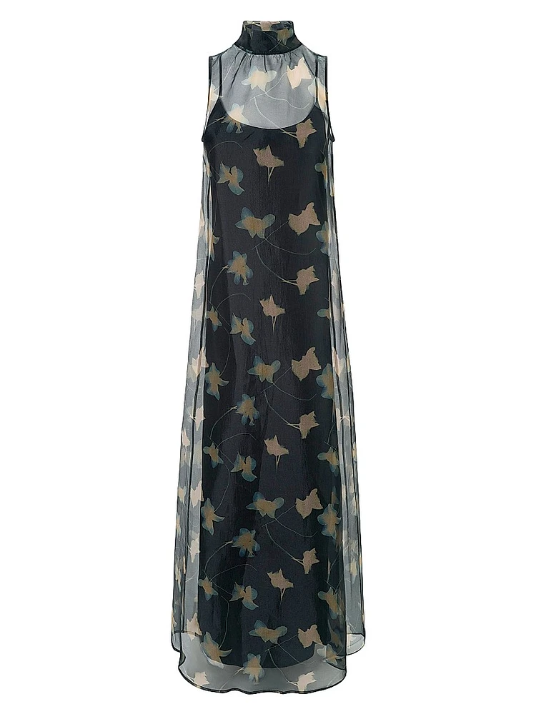 Albee Floral Turtleneck Chiffon Maxi Dress