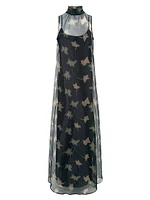 Albee Floral Turtleneck Chiffon Maxi Dress