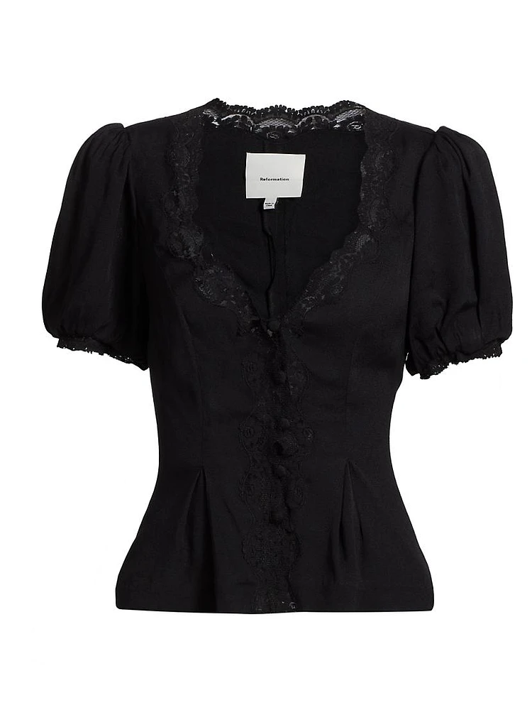 Minette Crepe-Lace V-Neck Top