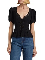 Minette Crepe-Lace V-Neck Top