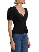 Minette Crepe-Lace V-Neck Top