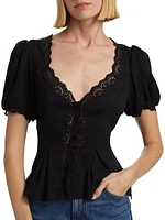 Minette Crepe-Lace V-Neck Top