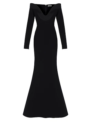 Orreda Satin-Trim Off-the-Shoulder Mermaid Gown