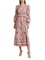 Printed Cotton Belted Midi-Dress