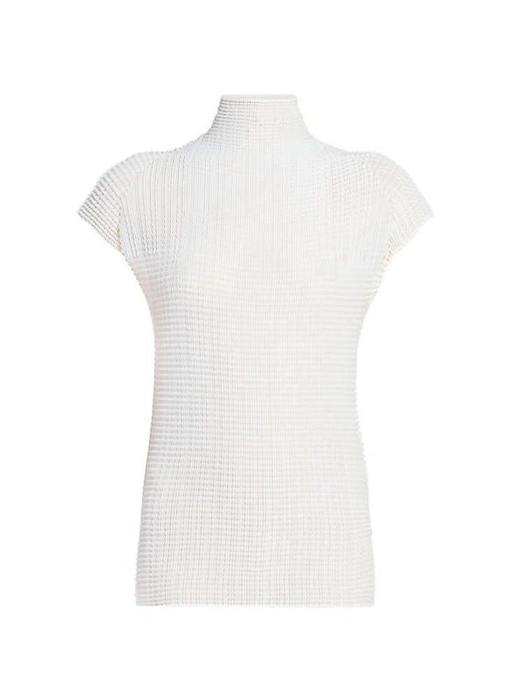 Wooly Pleats Cap-Sleeve Top