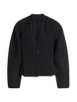 Vigor Pleats Solid V-Neck Cardigan