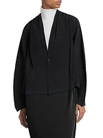 Vigor Pleats Solid V-Neck Cardigan