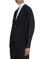 Vigor Pleats Solid V-Neck Cardigan