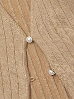 Metallic Rib-Knit V-Neck Cardigan