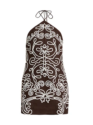 Ilaya Embroidered Cotton Halterneck Minidress