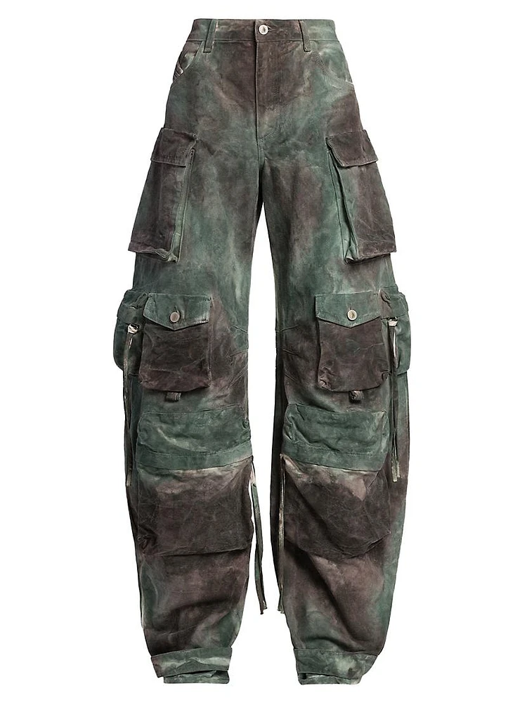Abstract Cotton Wide-Leg Cargo Pants
