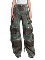 Abstract Cotton Wide-Leg Cargo Pants