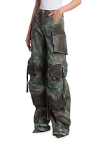 Abstract Cotton Wide-Leg Cargo Pants