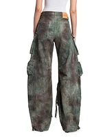 Abstract Cotton Wide-Leg Cargo Pants