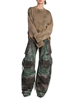 Abstract Cotton Wide-Leg Cargo Pants