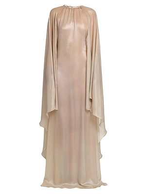 Silk-Blend Wet Look Cape Gown
